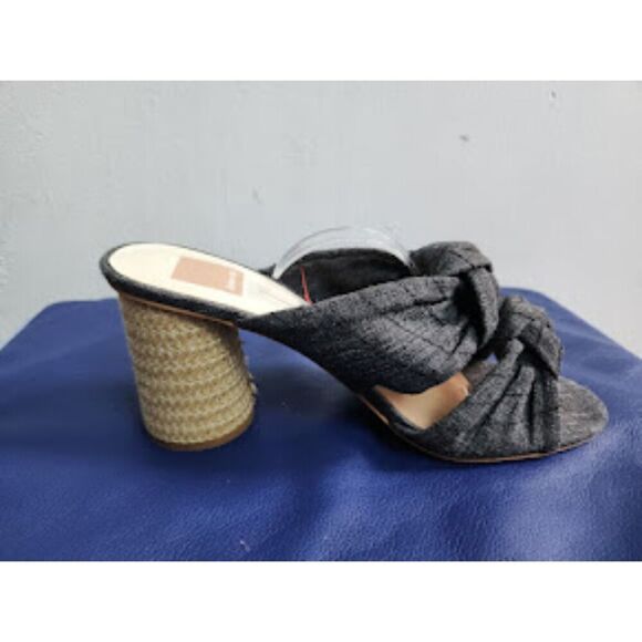 Dolce Vita "Jene" Gray Double Strap Knotted 3" Inch Canavas Block Heel Shoes 8.5 - Picture 1 of 7